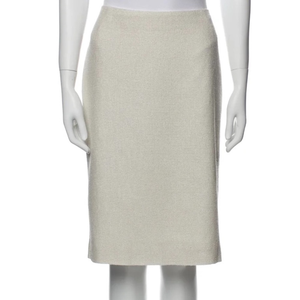 Lafayette 148 neutral tweed pencil Skirt slit-back high waisted workwear